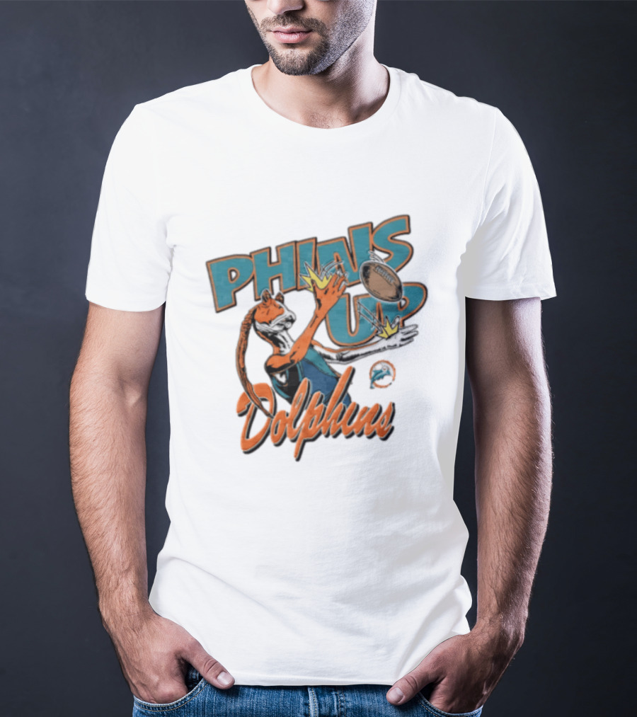 Phins Up Dolphins Jar Jar Binks Catching Football Miami Sports Fan T-Shirt