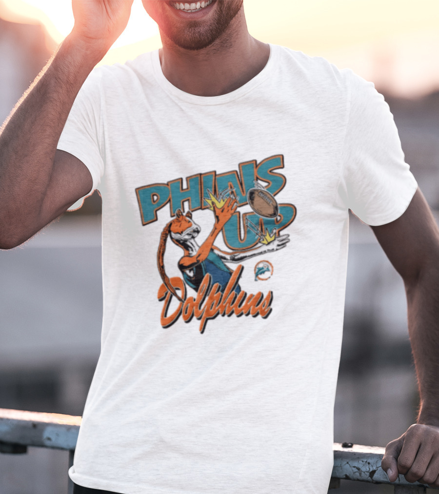 Phins Up Dolphins Jar Jar Binks Catching Football Miami Sports Fan T-Shirt