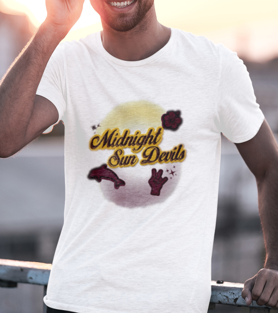 Midnight Sun Devils Hibiscus Flower Dolphin And Peace Sign T-Shirt