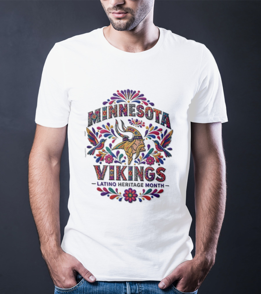 Minnesota Vikings Latino Heritage Month Viking Floral Hummingbird T-Shirt
