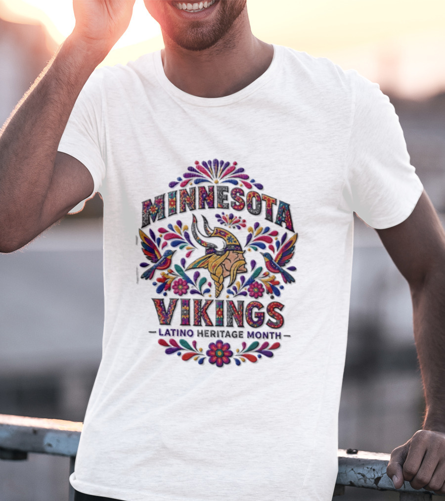 Minnesota Vikings Latino Heritage Month Viking Floral Hummingbird T-Shirt