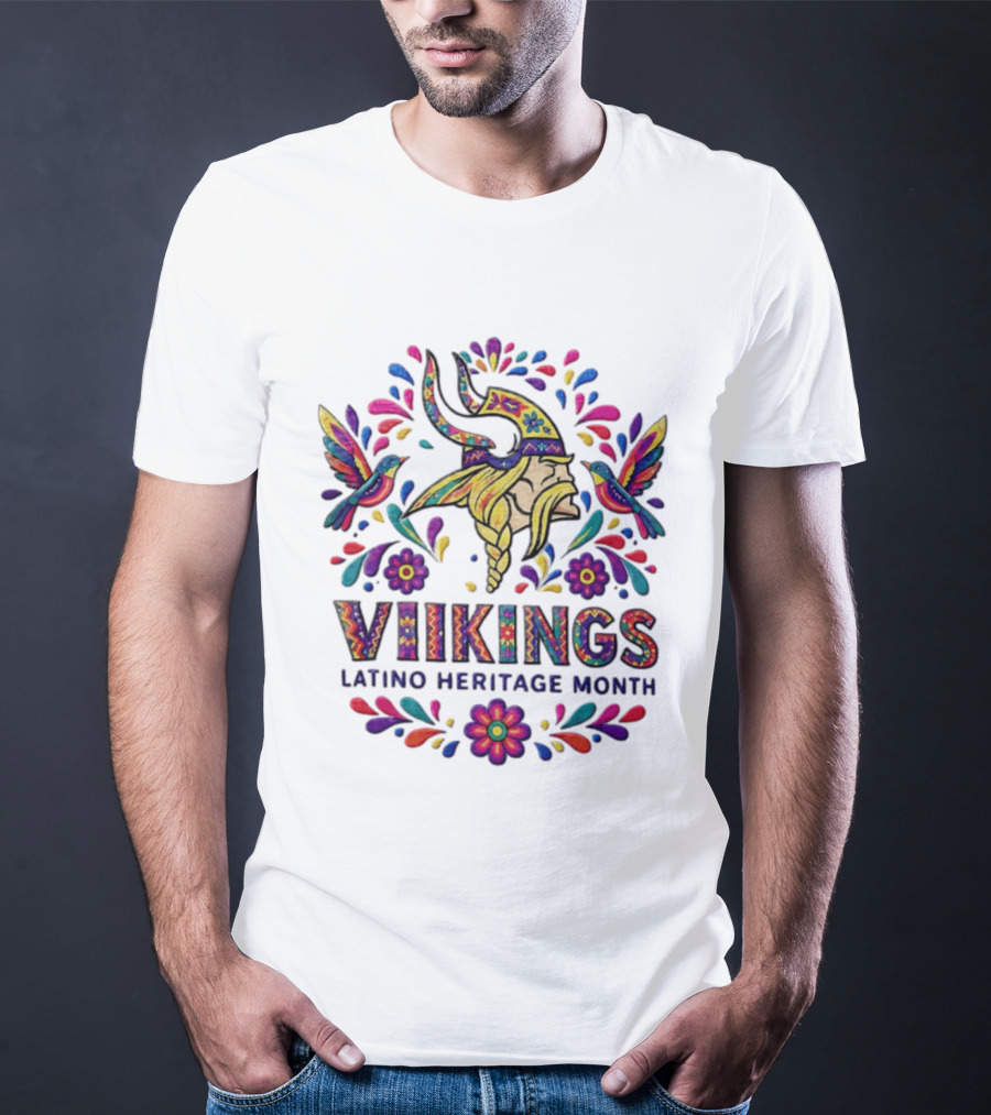 Minnesota Vikings Latino Heritage Month Viking Hummingbirds Floral Folk T-Shirt