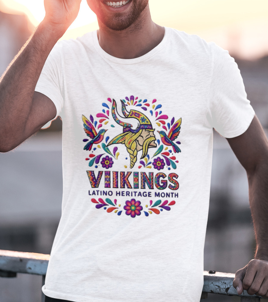Minnesota Vikings Latino Heritage Month Viking Hummingbirds Floral Folk T-Shirt