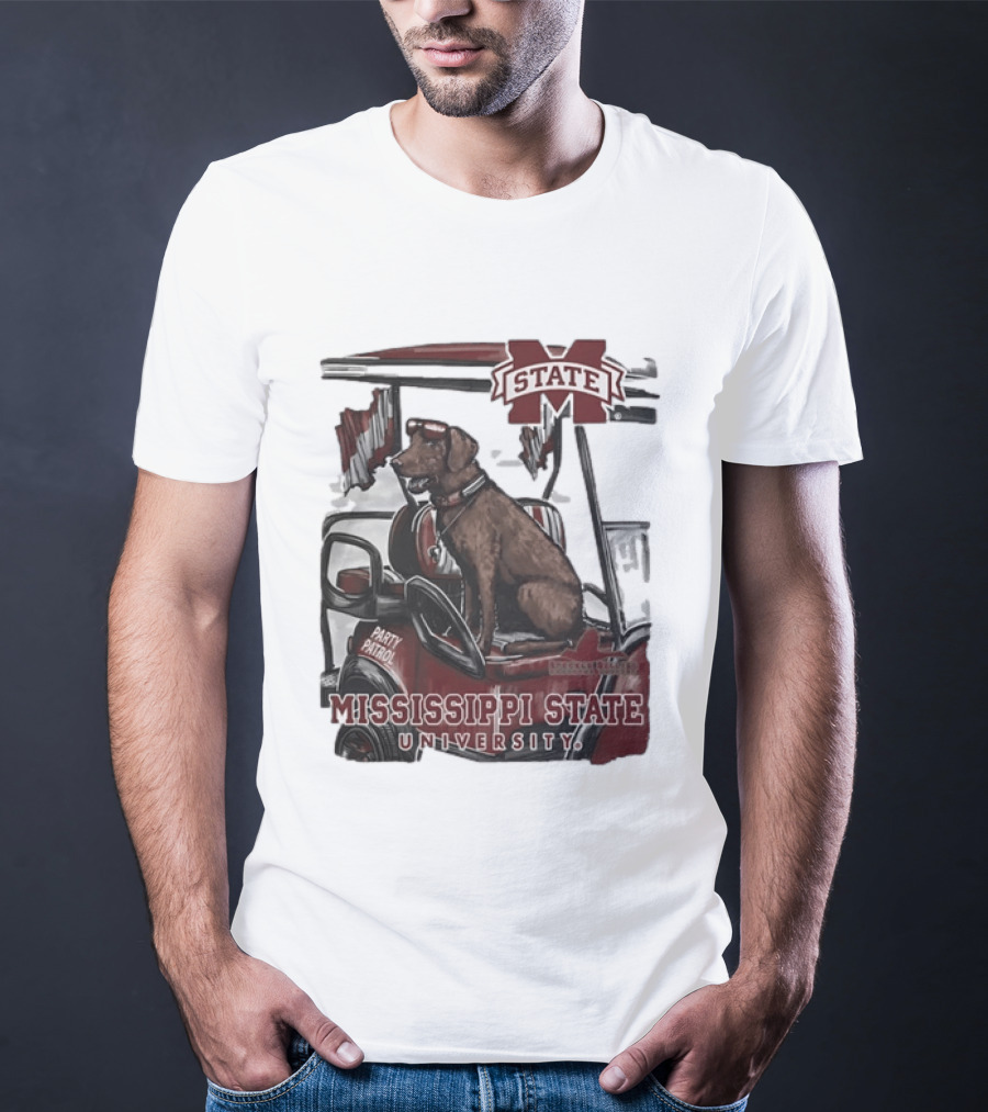 Mississippi State University Bulldogs Party Patrol Brown Lab Golf Cart T-Shirt