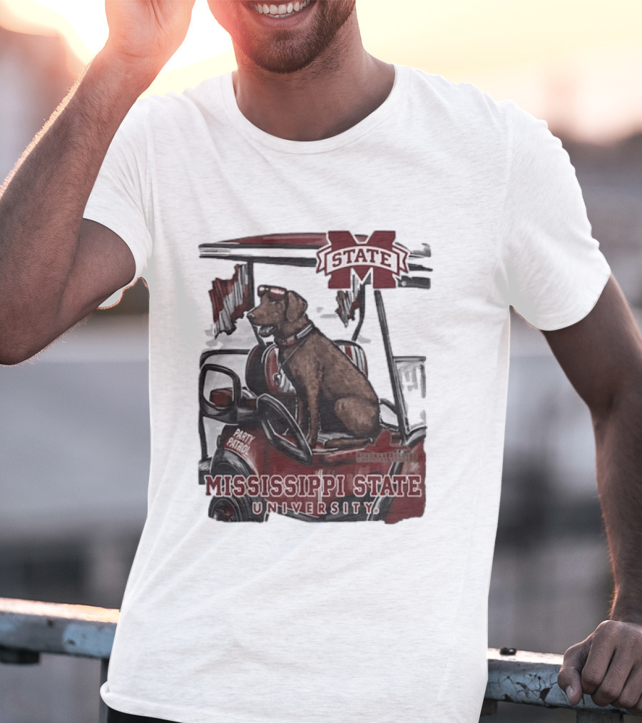 Mississippi State University Bulldogs Party Patrol Brown Lab Golf Cart T-Shirt