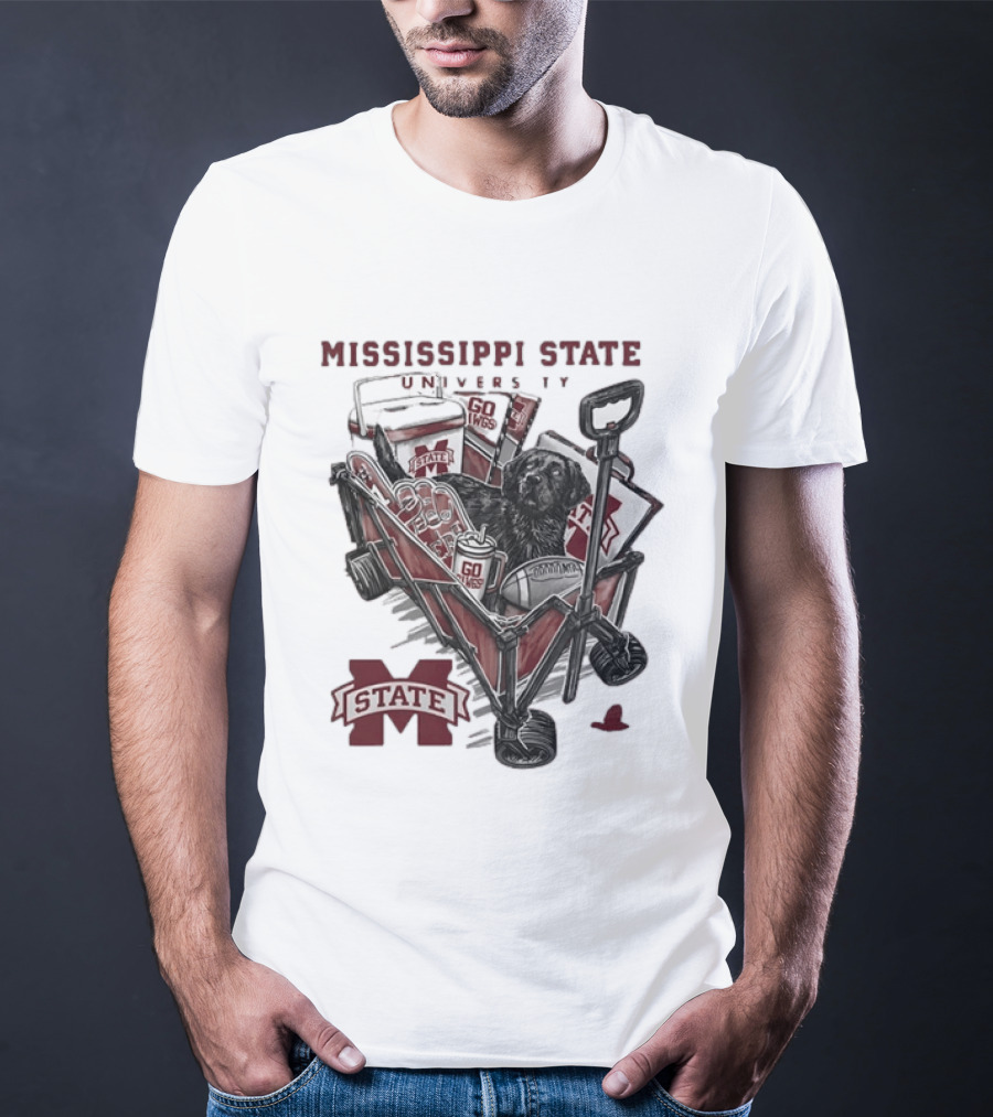 Mississippi State University Go Dawgs Tailgate Wagon With Dog And Drinks T-Shirt