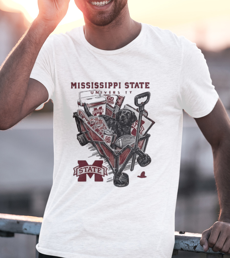 Mississippi State University Go Dawgs Tailgate Wagon With Dog And Drinks T-Shirt