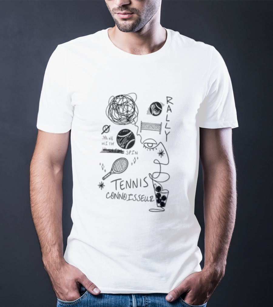 Rally Solve With Spin Tennis Connoisseur Racket Balls Net Face T-Shirt