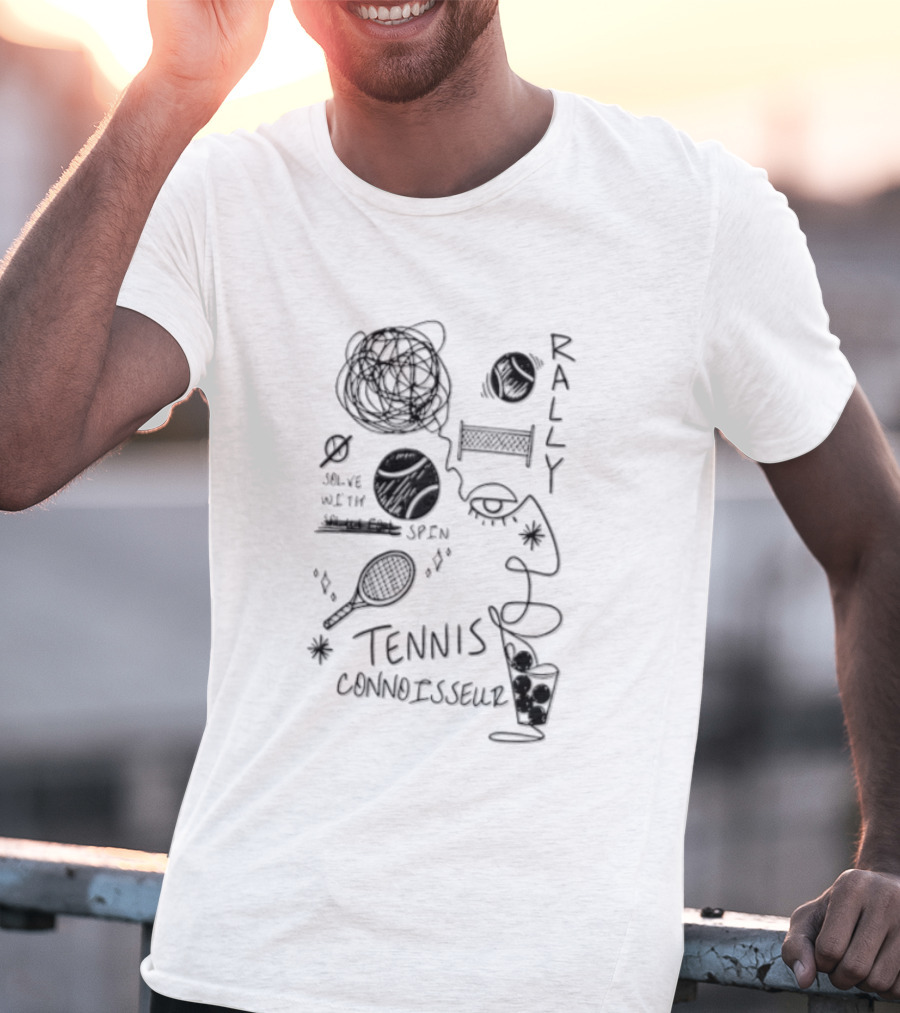 Rally Solve With Spin Tennis Connoisseur Racket Balls Net Face T-Shirt