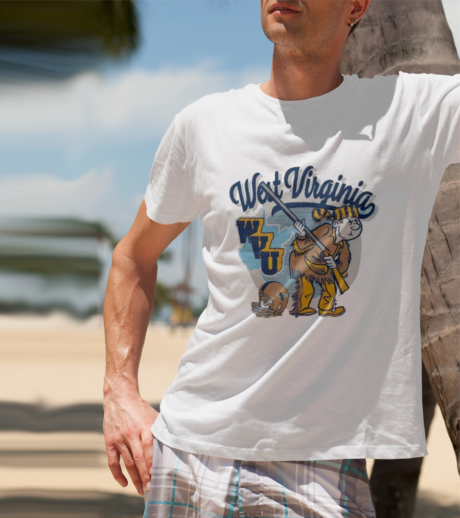 West Virginia Mountaineers WVU Mascot With Rifle And Helmet T-Shirt