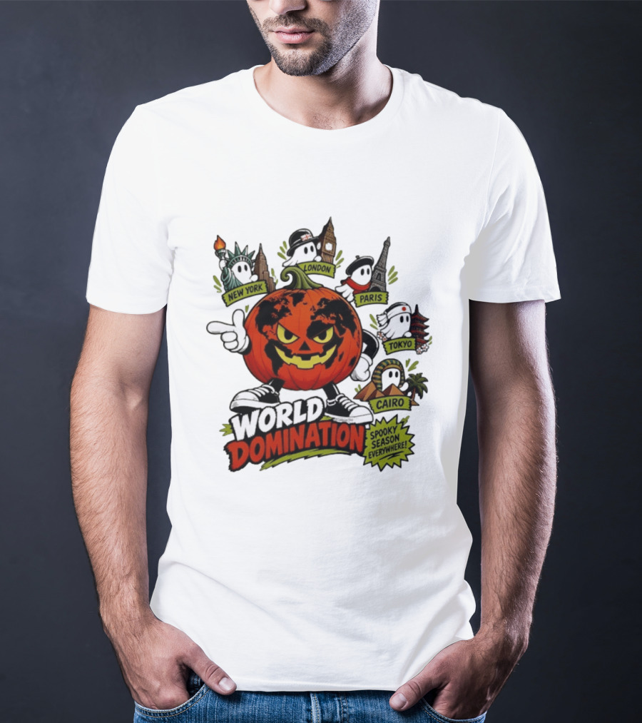 World Domination Pumpkin Spooky Season Everywhere New York London Paris Tokyo Cairo T-Shirt