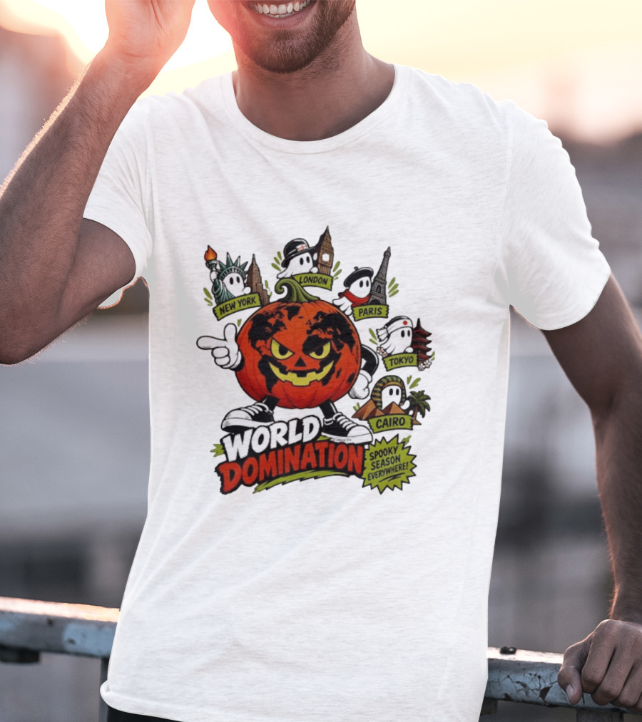 World Domination Pumpkin Spooky Season Everywhere New York London Paris Tokyo Cairo T-Shirt