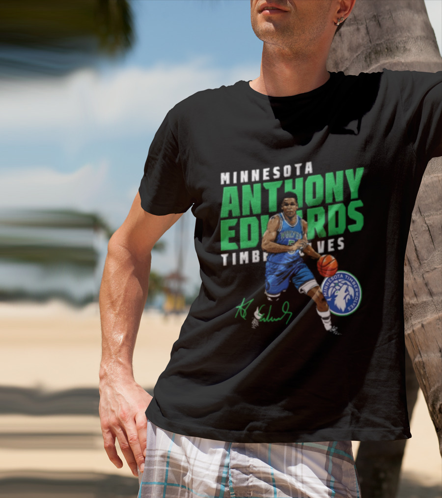 Anthony Edwards Minnesota Timberwolves NBA 5 Basketball Player Dribbling Ball T-Shirt