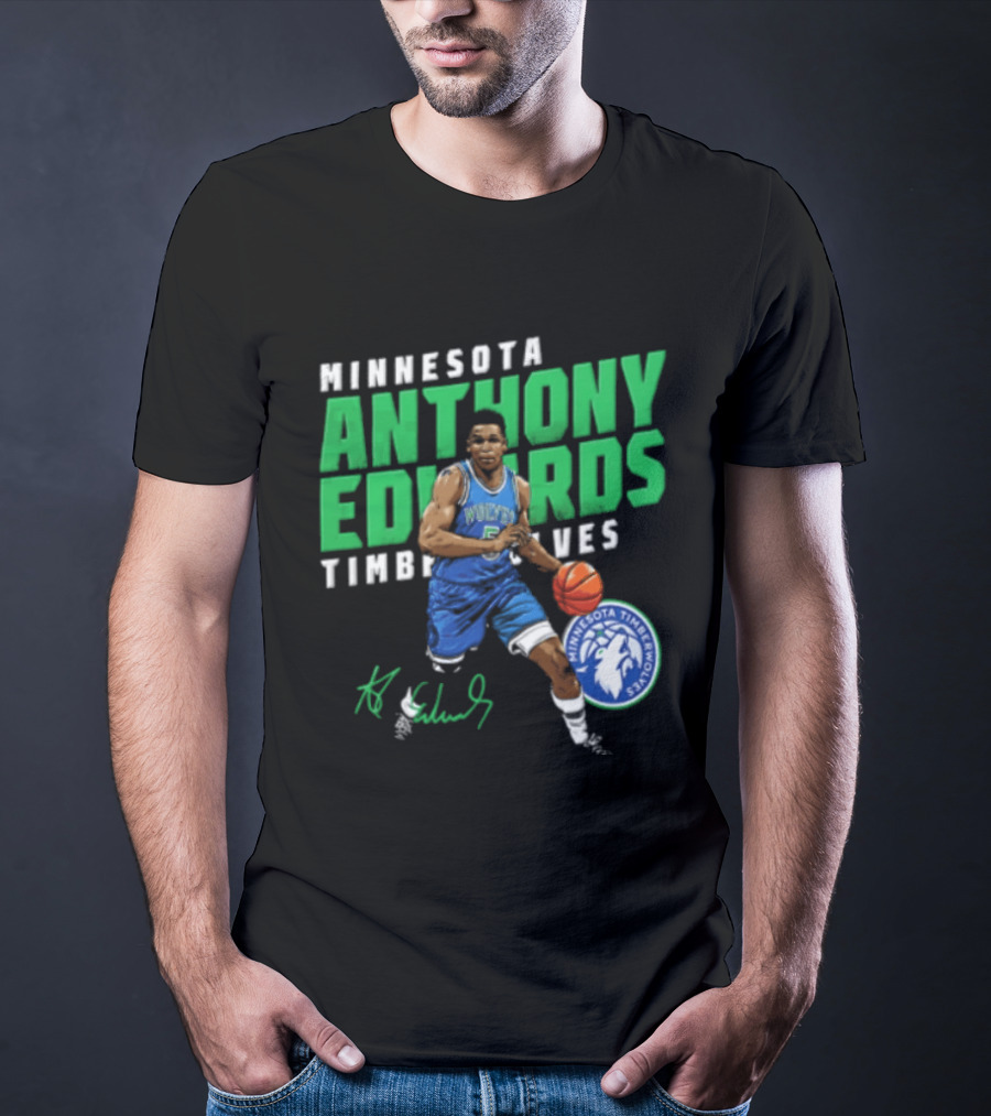 Anthony Edwards Minnesota Timberwolves NBA 5 Basketball Player Dribbling Ball T-Shirt
