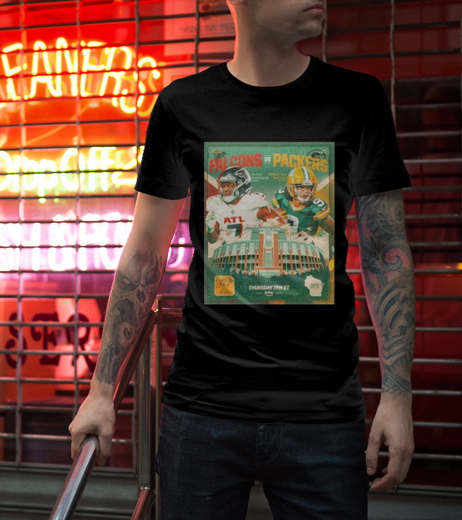 Bijan Robinson Christian Watson Falcons Vs Packers Lambeau Field Thursday 7PM ET Prime 2026 T-Shirt