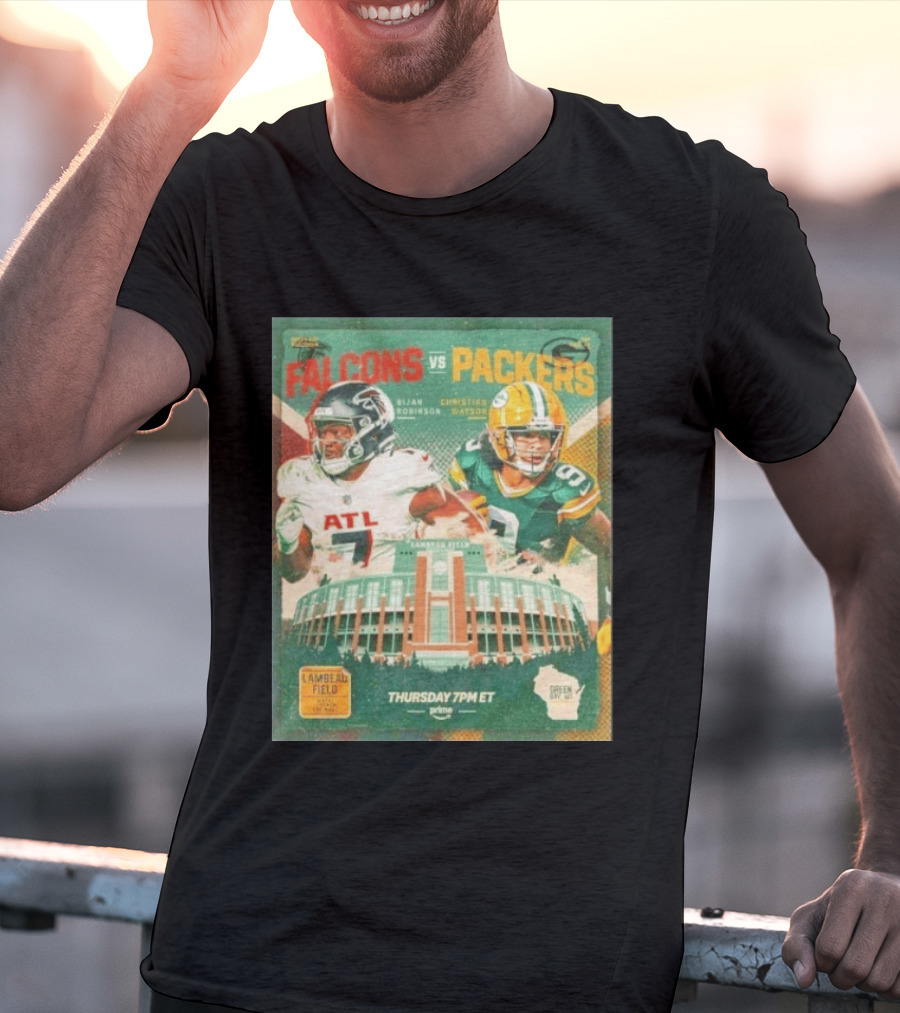 Bijan Robinson Christian Watson Falcons Vs Packers Lambeau Field Thursday 7PM ET Prime 2026 T-Shirt