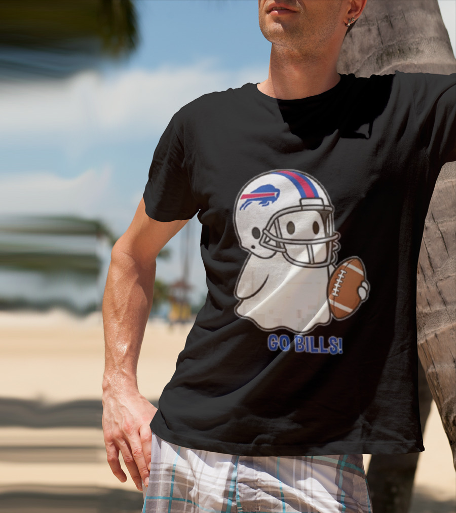 Buffalo Bills Ghost GO BILLS Football Helmet Holding Ball T-Shirt