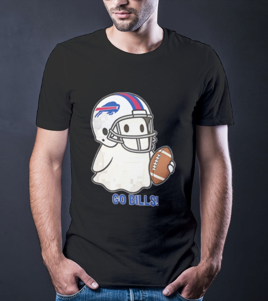 Buffalo Bills Ghost GO BILLS Football Helmet Holding Ball T-Shirt