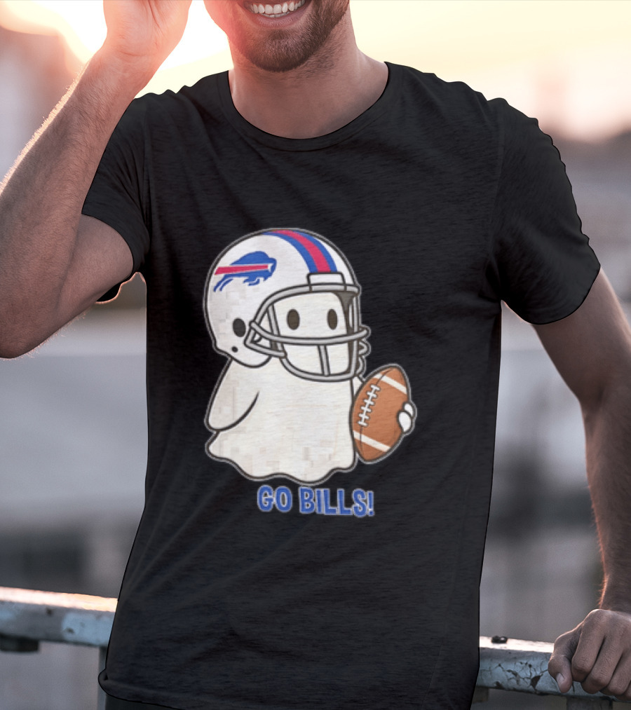 Buffalo Bills Ghost GO BILLS Football Helmet Holding Ball T-Shirt