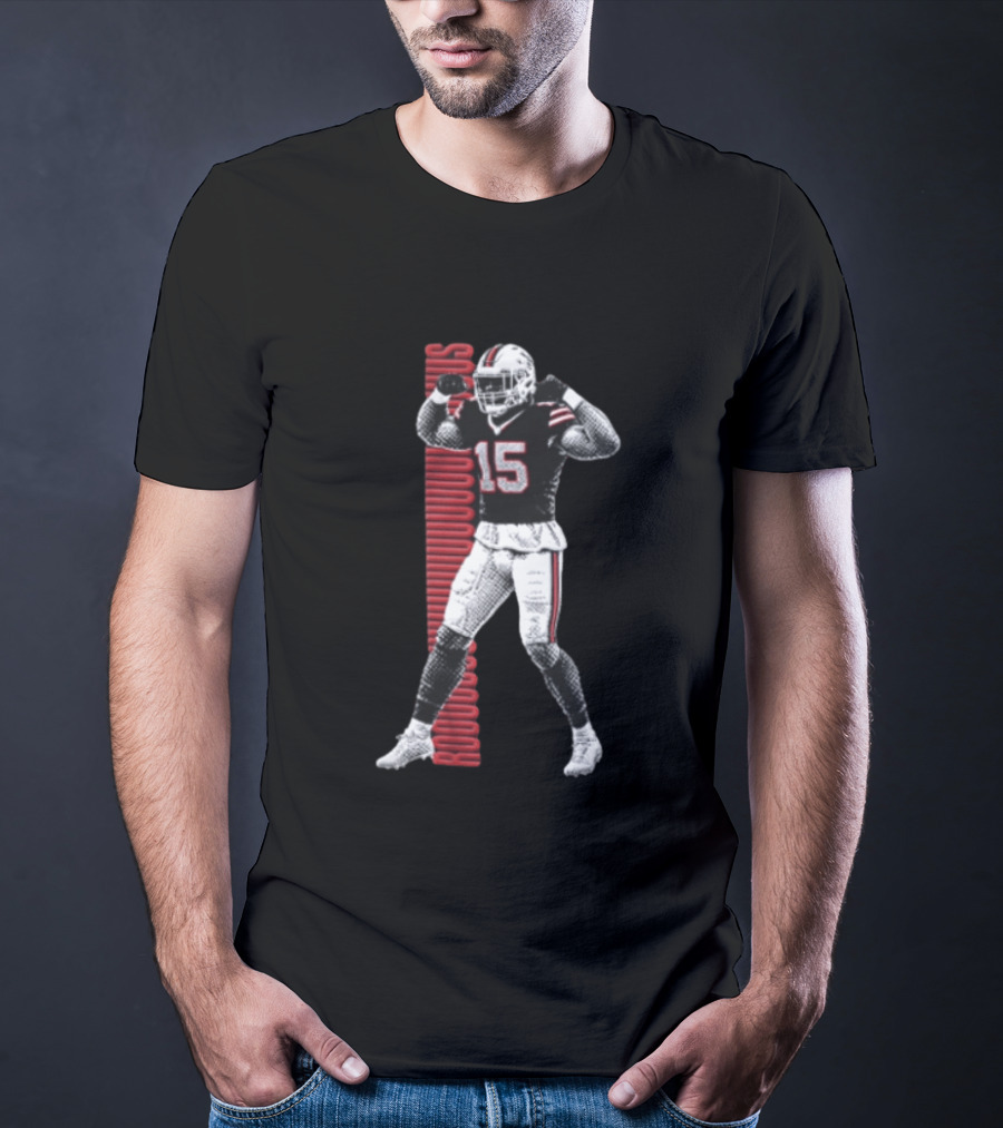 Buffalo Bills Rooouuuuudus 15 Football Player Flexing Arms Halftone NFL Fan T-Shirt