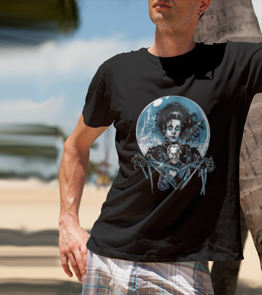 Edward Scissorhands Iconic Johnny Depp Vincent Price Heart Scissors Image T-Shirt
