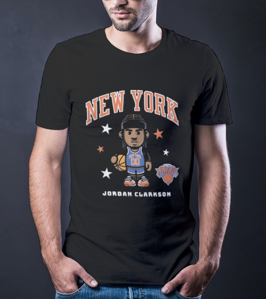 New York Knicks NBA 00 Jordan Clarkson Cartoon Basketball Player Braids Stars T-Shirt