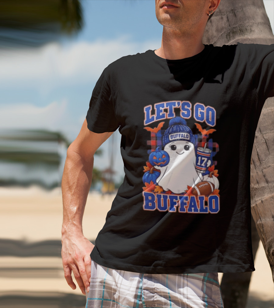 Let's Go Buffalo Ghost With Beanie Pumpkin And Football T-Shirt