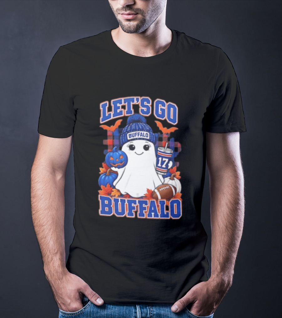 Let's Go Buffalo Ghost With Beanie Pumpkin And Football T-Shirt