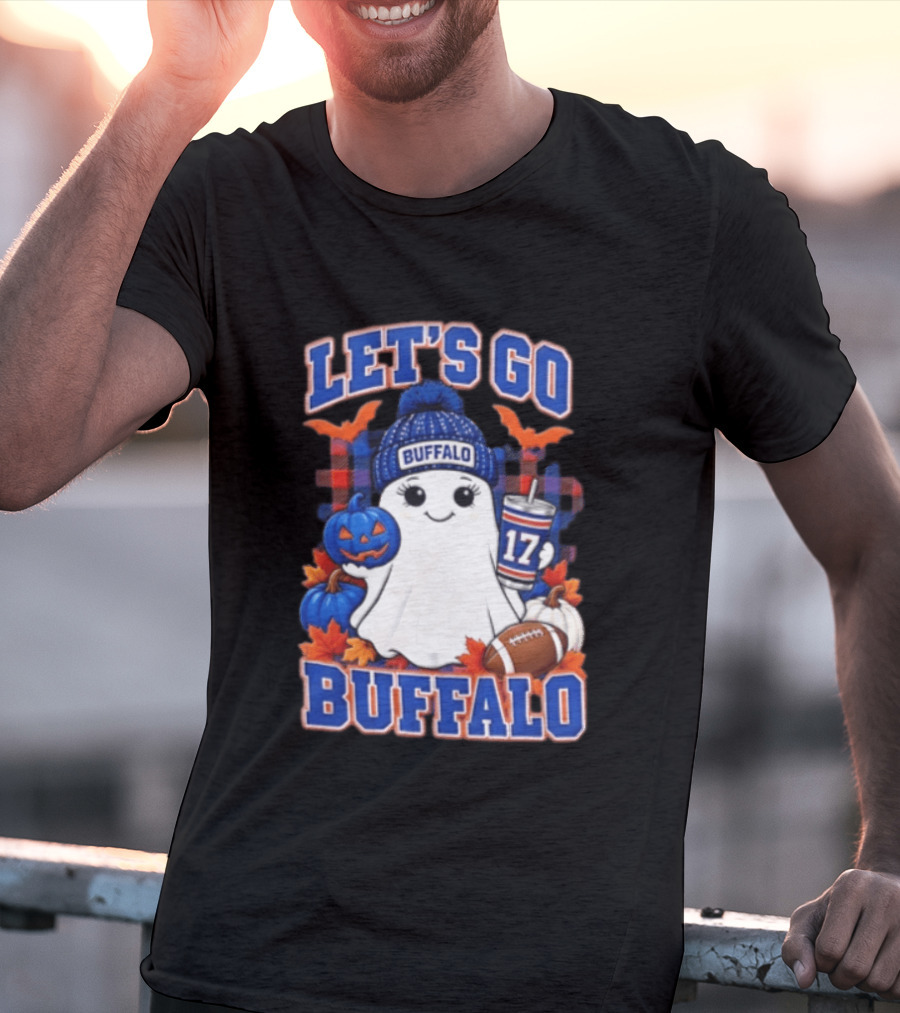 Let's Go Buffalo Ghost With Beanie Pumpkin And Football T-Shirt