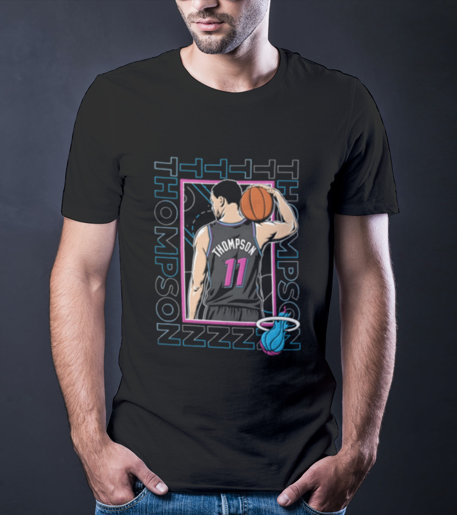 Thompson 11 Miami Heat Basketball Player Holding Ball NBA T-Shirt