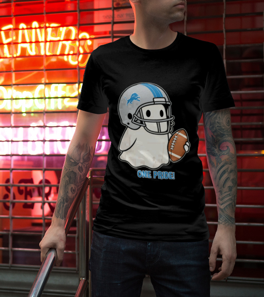 Detroit Lions Ghost One Pride Football Helmet And Ball T-Shirt