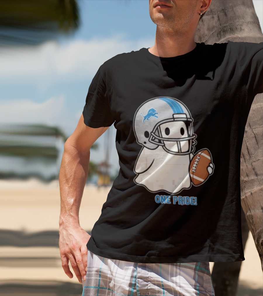Detroit Lions Ghost One Pride Football Helmet And Ball T-Shirt