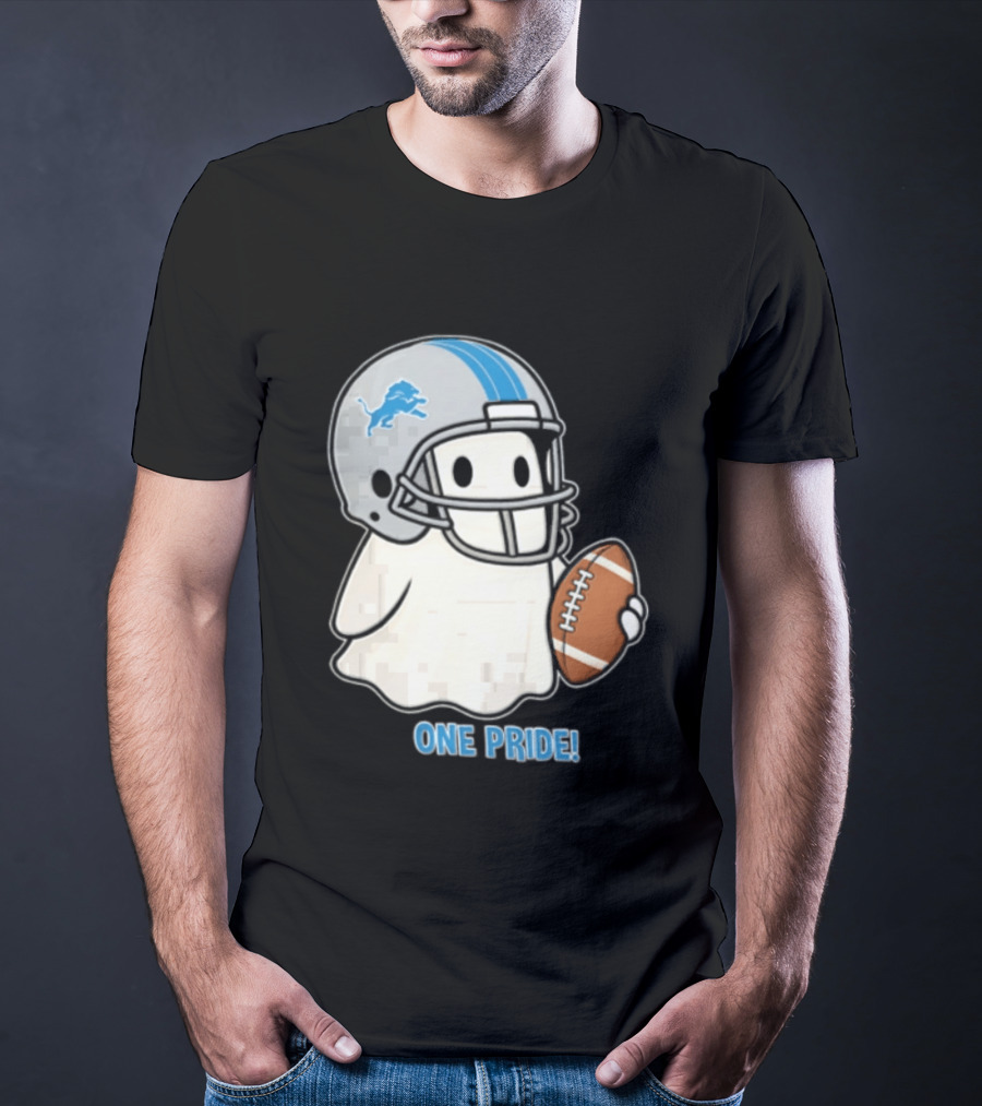 Detroit Lions Ghost One Pride Football Helmet And Ball T-Shirt