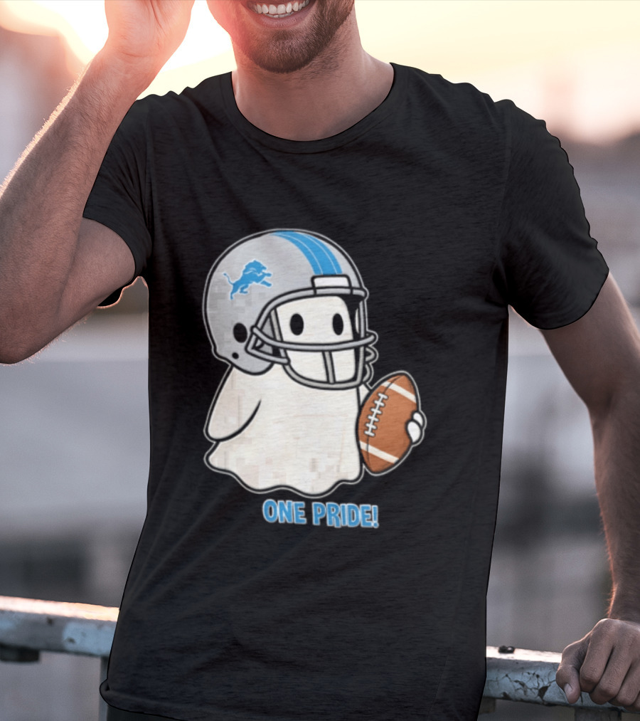 Detroit Lions Ghost One Pride Football Helmet And Ball T-Shirt