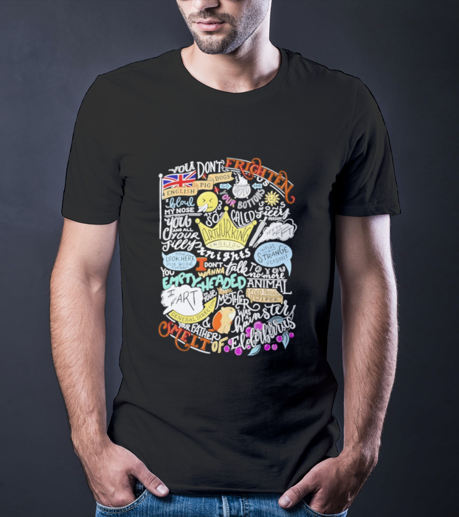 Monty Python Holy Grail Taunting French Knight Humorous Quote Crown Flag T-Shirt