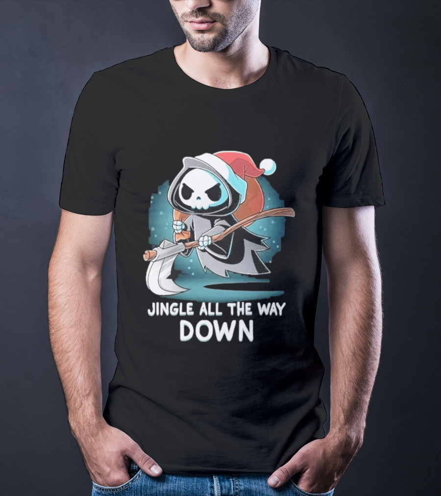 Jingle All The Way Down Grim Reaper Santa Hat T-Shirt