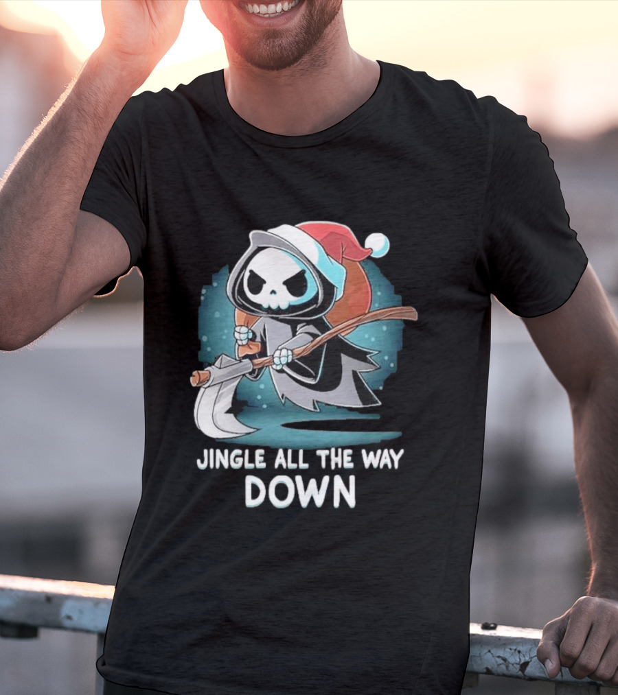 Jingle All The Way Down Grim Reaper Santa Hat T-Shirt
