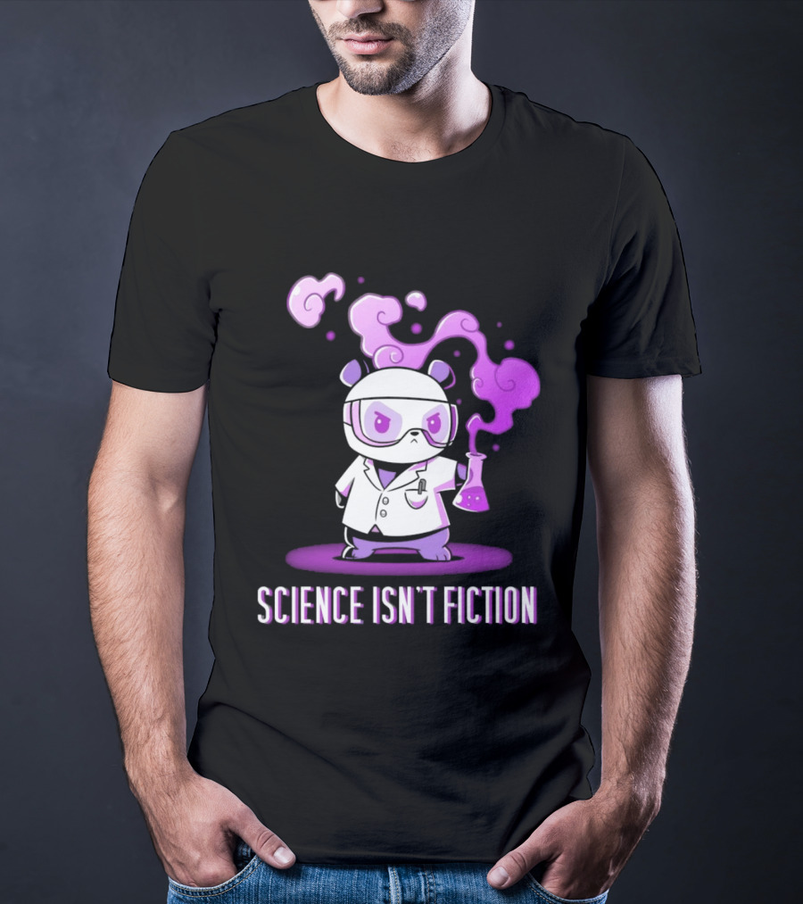 Science Isn't Fiction Panda Scientist With Beaker And Purple Smoke T-Shirt