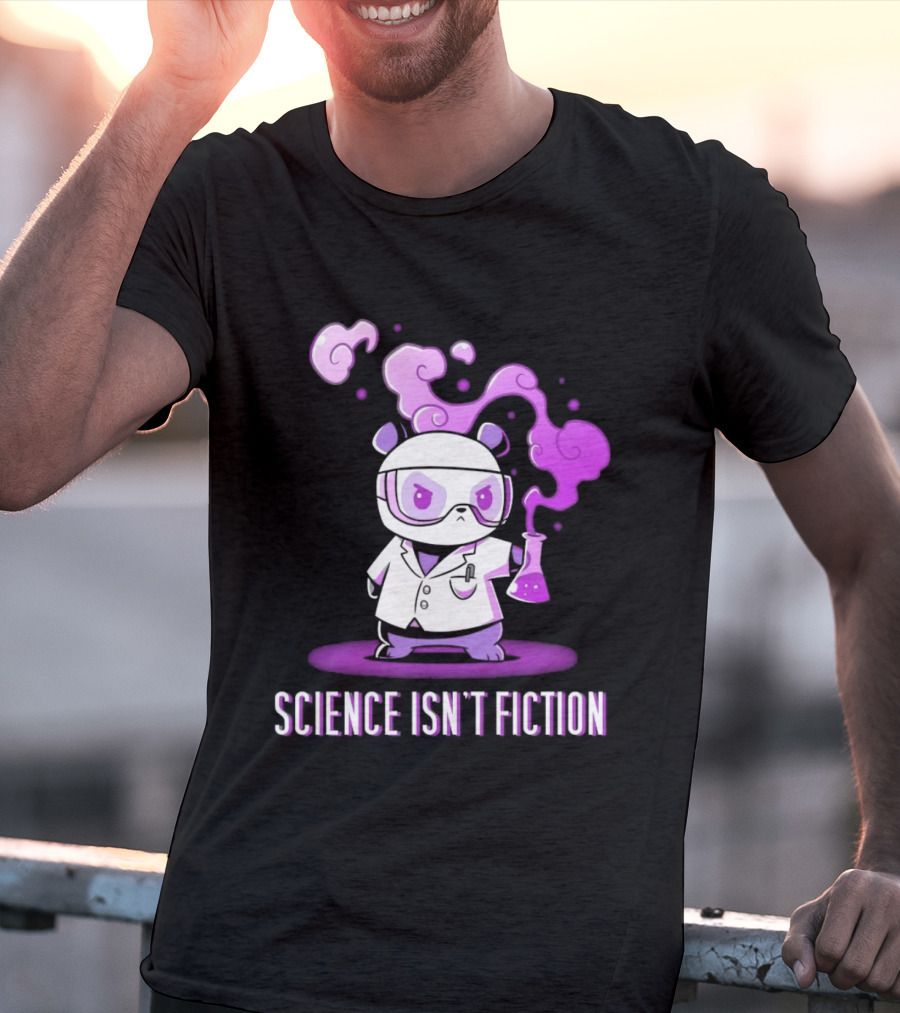 Science Isn't Fiction Panda Scientist With Beaker And Purple Smoke T-Shirt