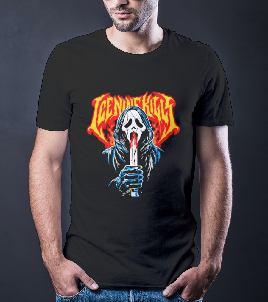 Ice Nine Kills Ghostface Horror Metal Band Red Text Knife T-Shirt