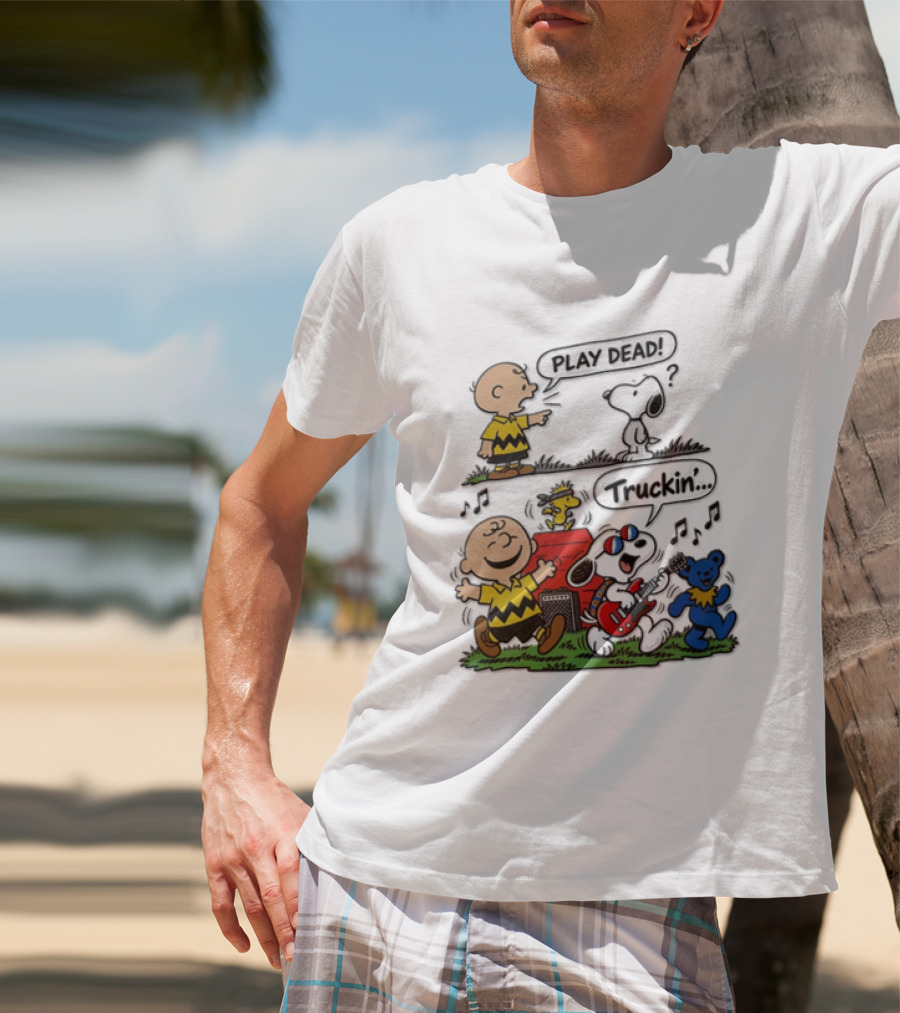 Charlie Brown Snoopy Grateful Dead Play Dead Truckin Dancing Characters T-Shirt