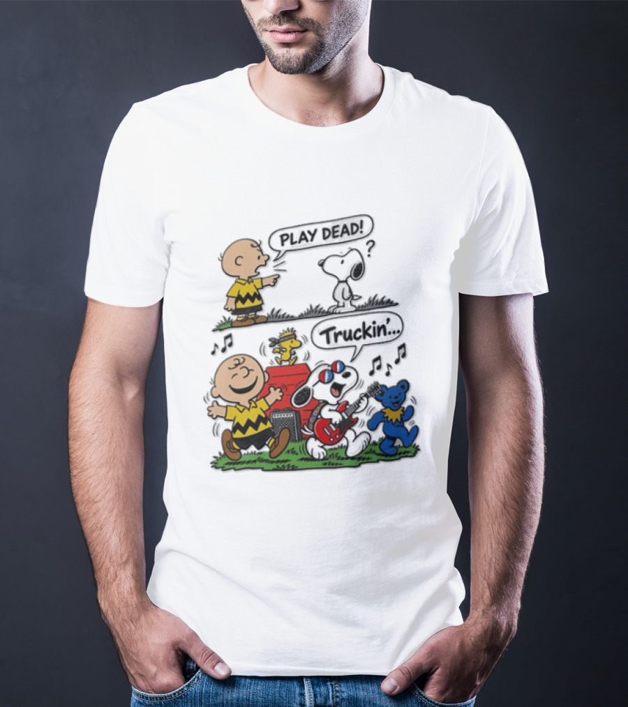Charlie Brown Snoopy Grateful Dead Play Dead Truckin Dancing Characters T-Shirt