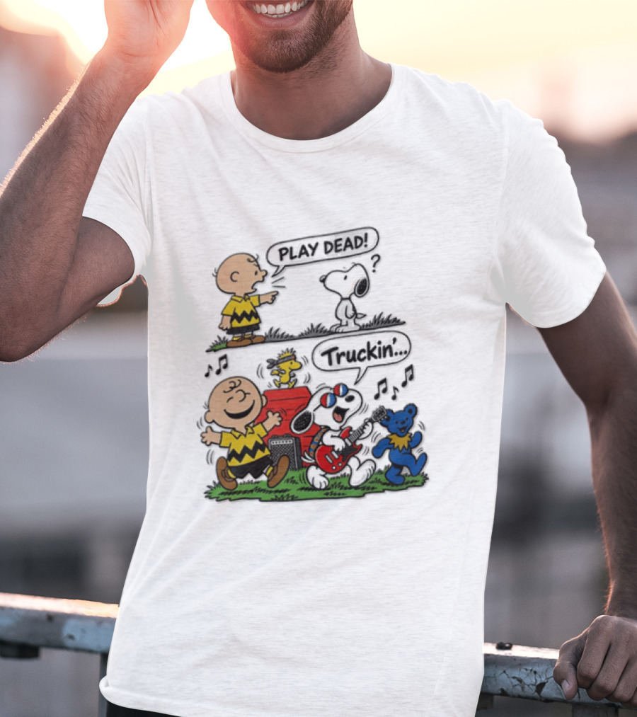 Charlie Brown Snoopy Grateful Dead Play Dead Truckin Dancing Characters T-Shirt