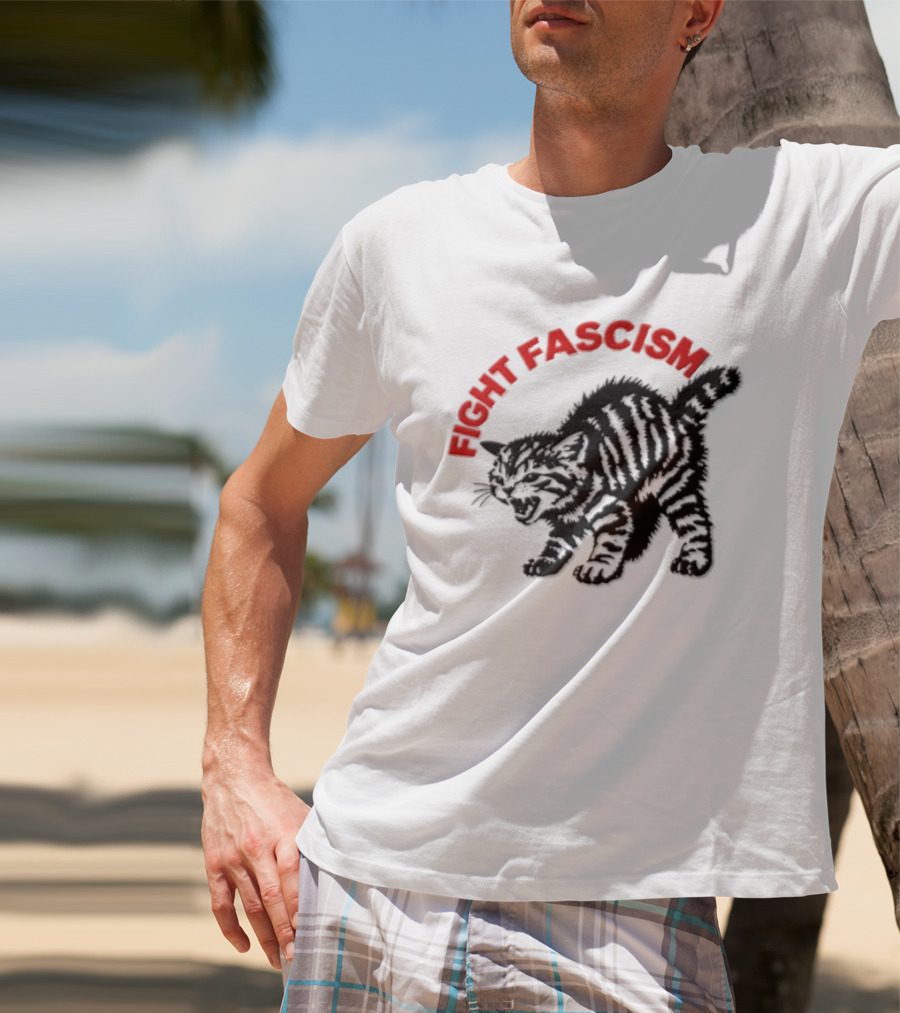 Hissing Striped Kitten Fight Fascism Arched T-Shirt