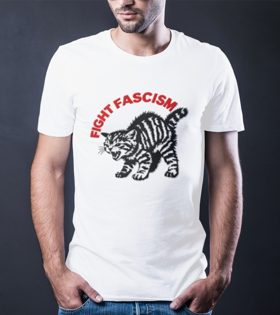 Hissing Striped Kitten Fight Fascism Arched T-Shirt