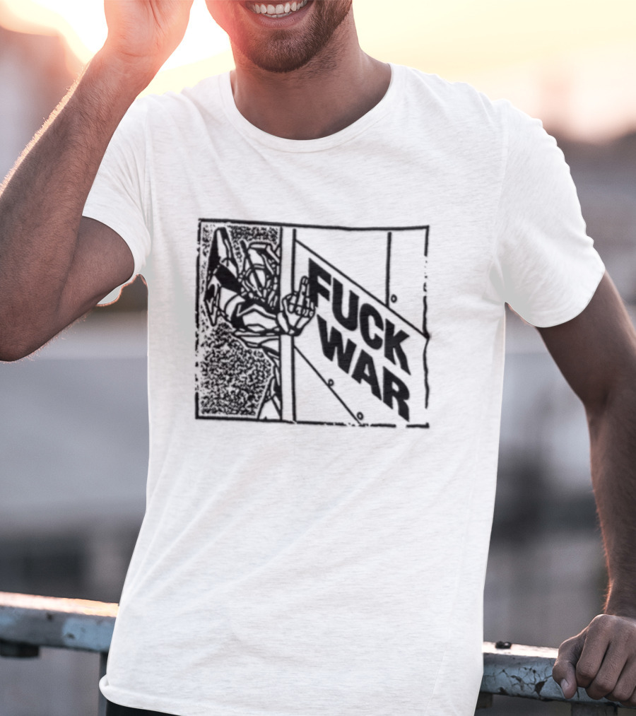 Fuck War Robot Middle Finger Gesture T-Shirt