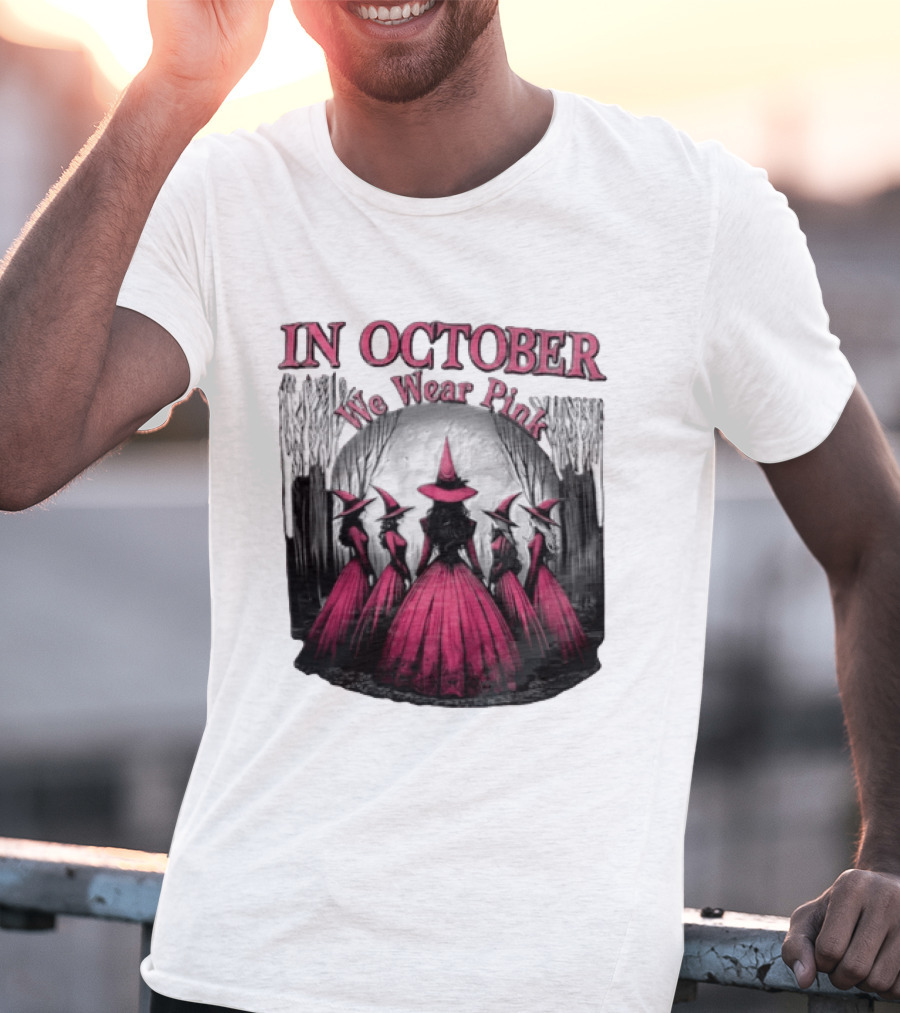 In October We Wear Pink Five Witches Pink Dresses Forest Moon T-Shirt