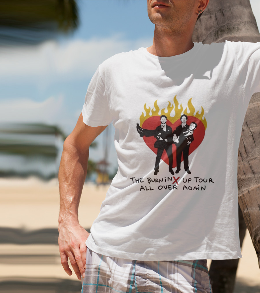 Jonas Brothers Burnin Up Tour All Over Again Fiery Heart Trio T-Shirt
