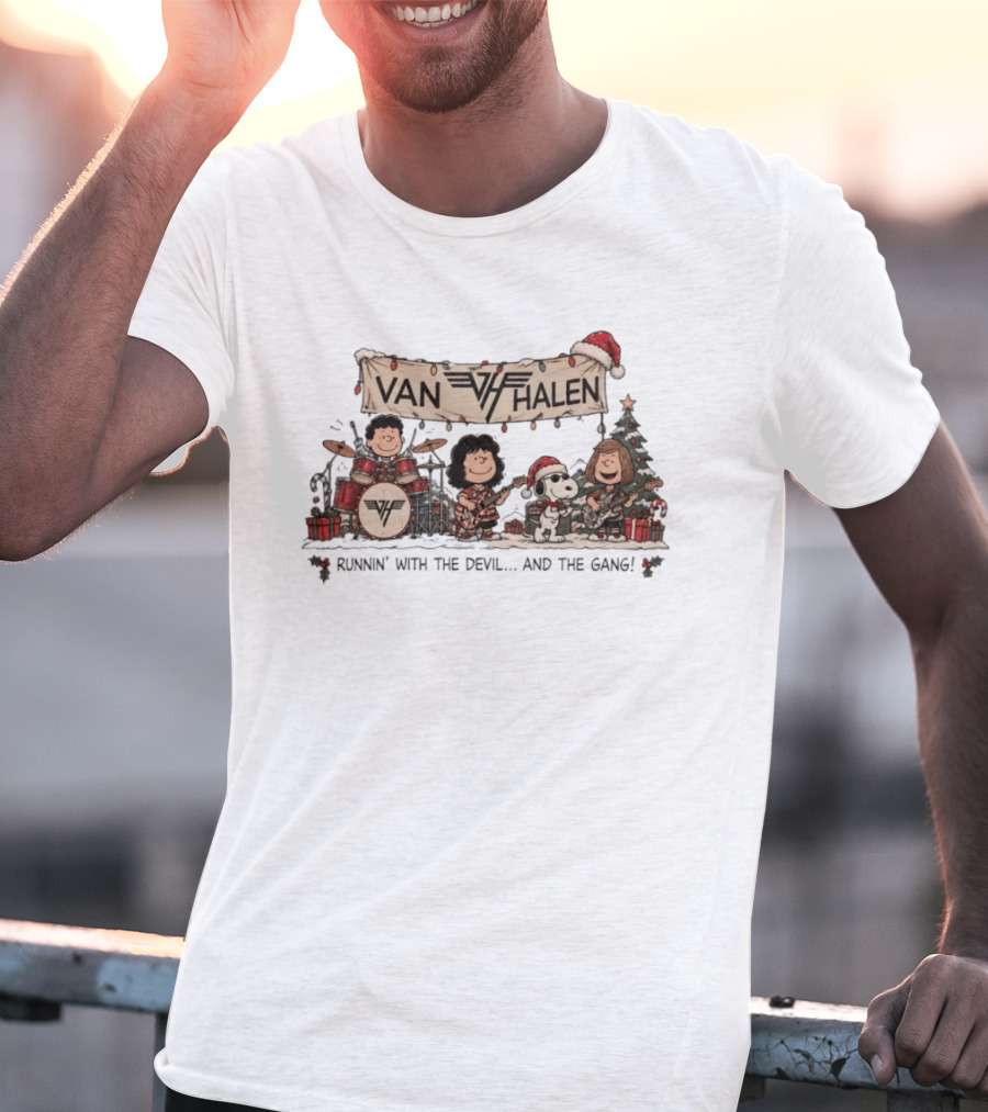 Van Halen Snoopy Peanuts Gang Runnin' With The Devil Christmas T-Shirt