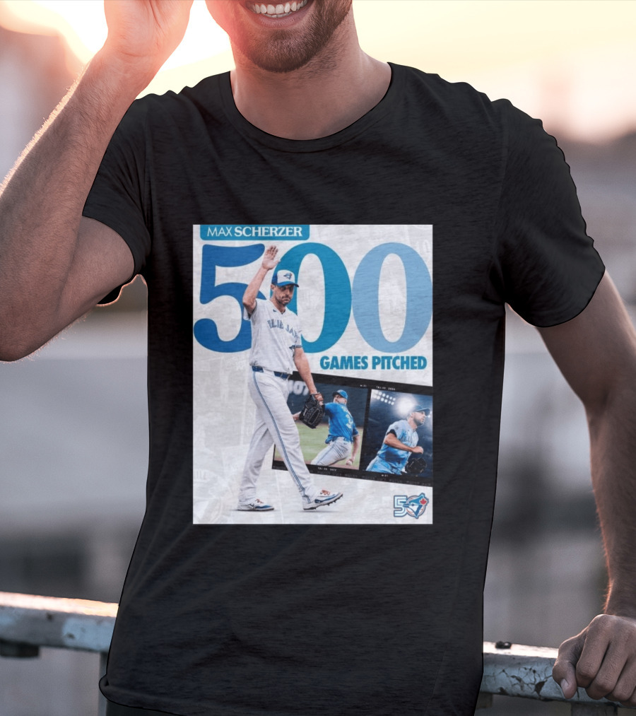 Max Scherzer 500 Games Pitched Blue Jays 50 T-Shirt